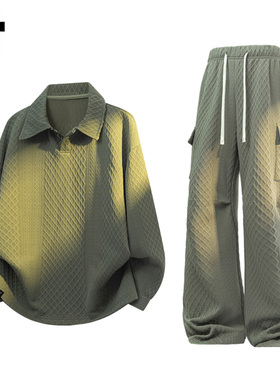 it :5cm/FIVECM潮流套装男款2025秋冬绿色翻领卫衣休闲长裤两件套