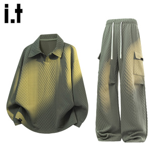 2025秋冬绿色翻领卫衣休闲长裤 男款 FIVECM潮流套装 两件套 5cm