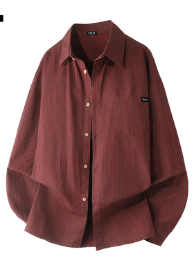 it :5cm/FIVECM红色条纹长袖衬衫男士2025新款春秋季宽松休闲上衣