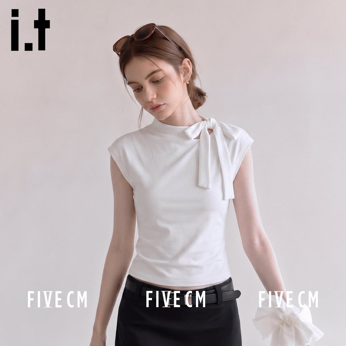 itFIVECM飘带蝴蝶结针织上衣