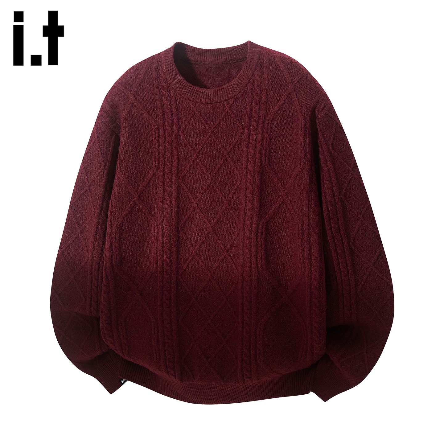 it5cm/五cm灰色坑条圆领针织衫