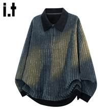 it :5cm/FIVECM潮牌条纹POLO衫卫衣男2025秋冬鱼骨纹宽松长袖上衣