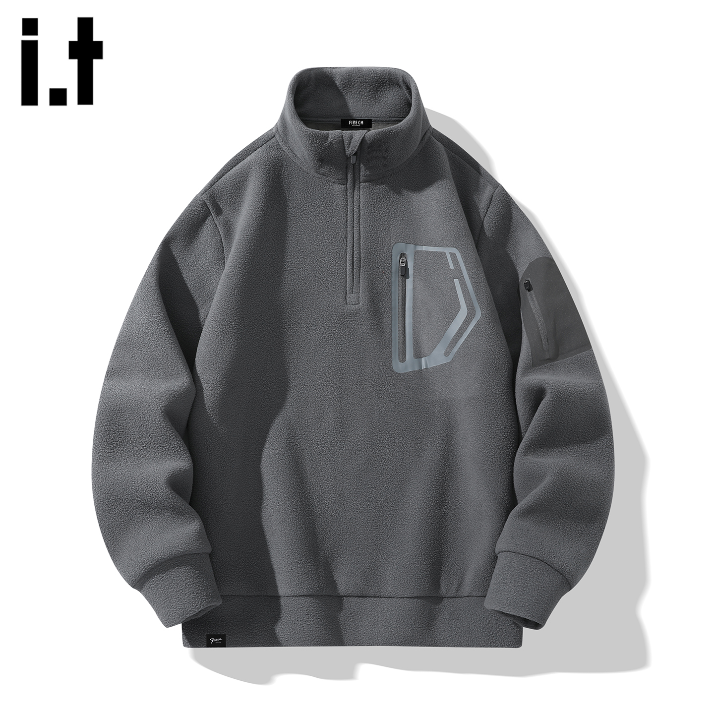 FIVECM灰色立领摇粒绒卫衣男款