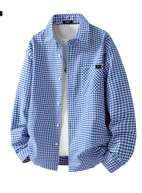 it :5cm/FIVECM蓝色格子翻领长袖衬衫男士2025秋宽松休闲通勤衬衣