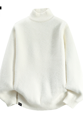 it :5cm/FIVECM白色水绒貂毛衣男士冬季半高领内搭打底上衣针织衫