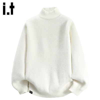 it白色水绒貂毛衣男士打底衫