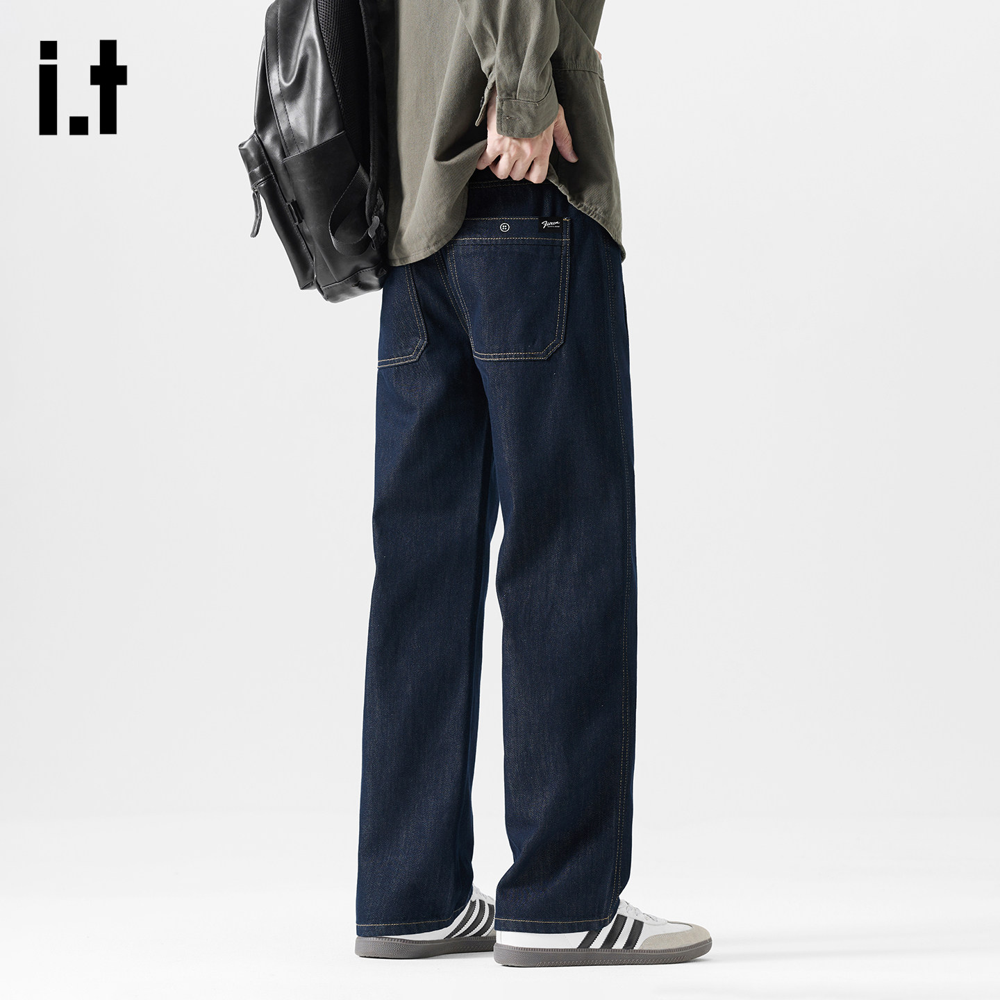 it :5cm/FIVECM美式复古原色牛仔裤男春季宽松紧腰直筒垂感阔腿裤