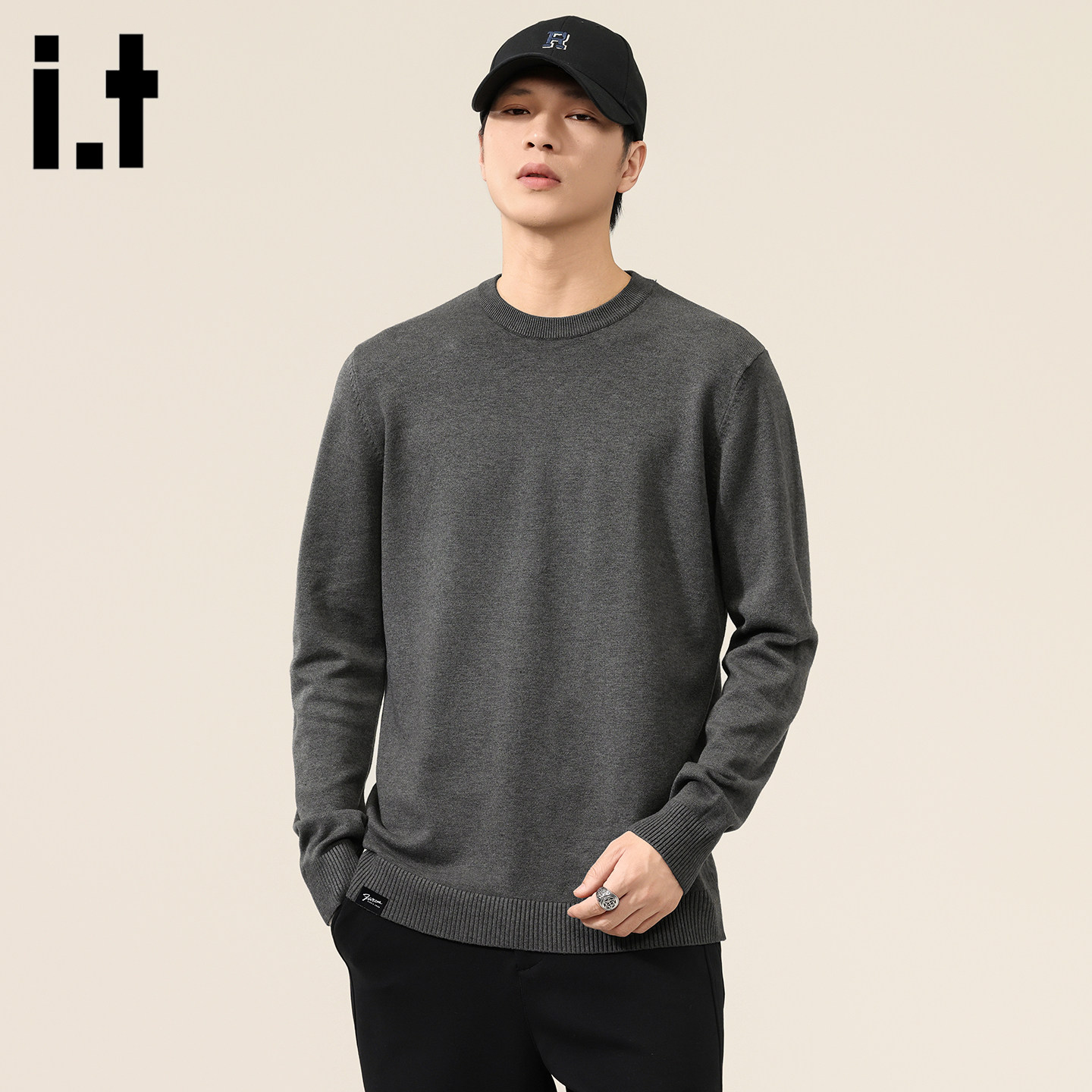 it :5cm/FIVECM灰色薄款圆领男士长袖毛衣2026春季男款针织衫上衣