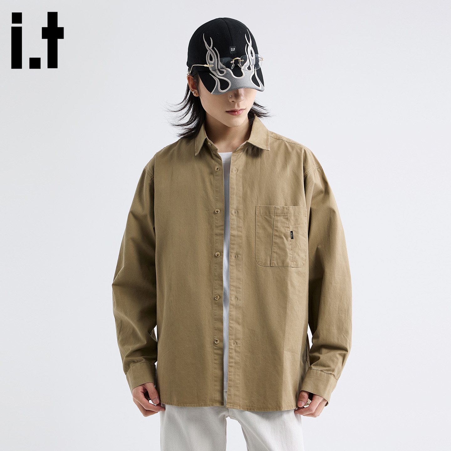 IT'S5cm美式纯色简约长袖衬衫