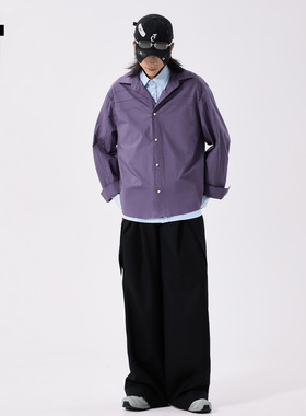 it :5cm/FIVECM紫色设计感翻领长袖衬衫男士2025新款痞帅宽松上衣
