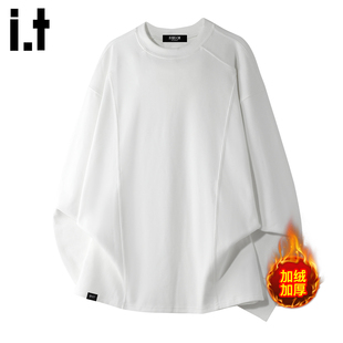it :5cm/FIVECM白色圆领加绒t恤男士2025新款秋冬内搭长袖打底衫