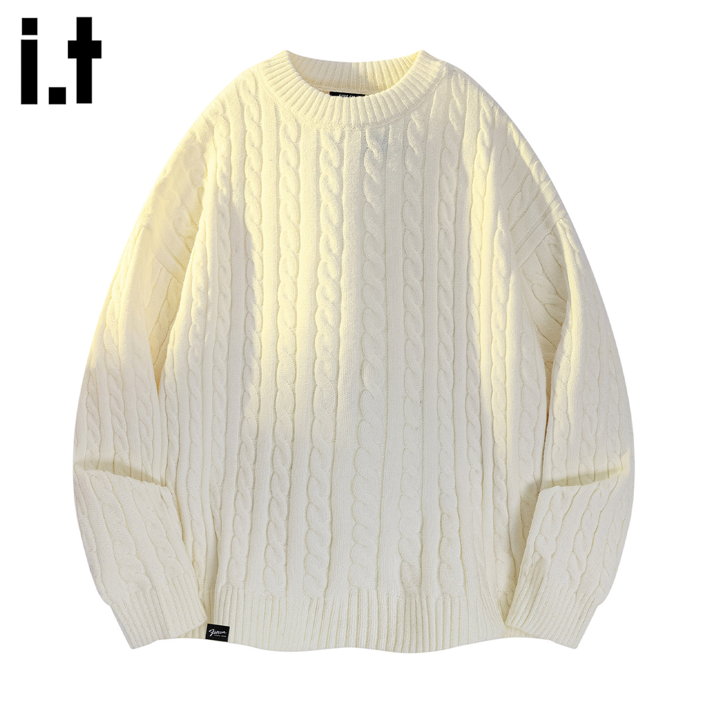 it :5cm/FIVECM白色针织衫毛衣男款2025秋季复古麻花圆领休闲上衣