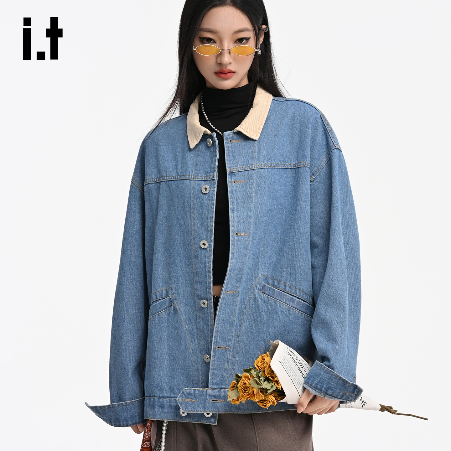 it高级感拼接水洗牛仔外套