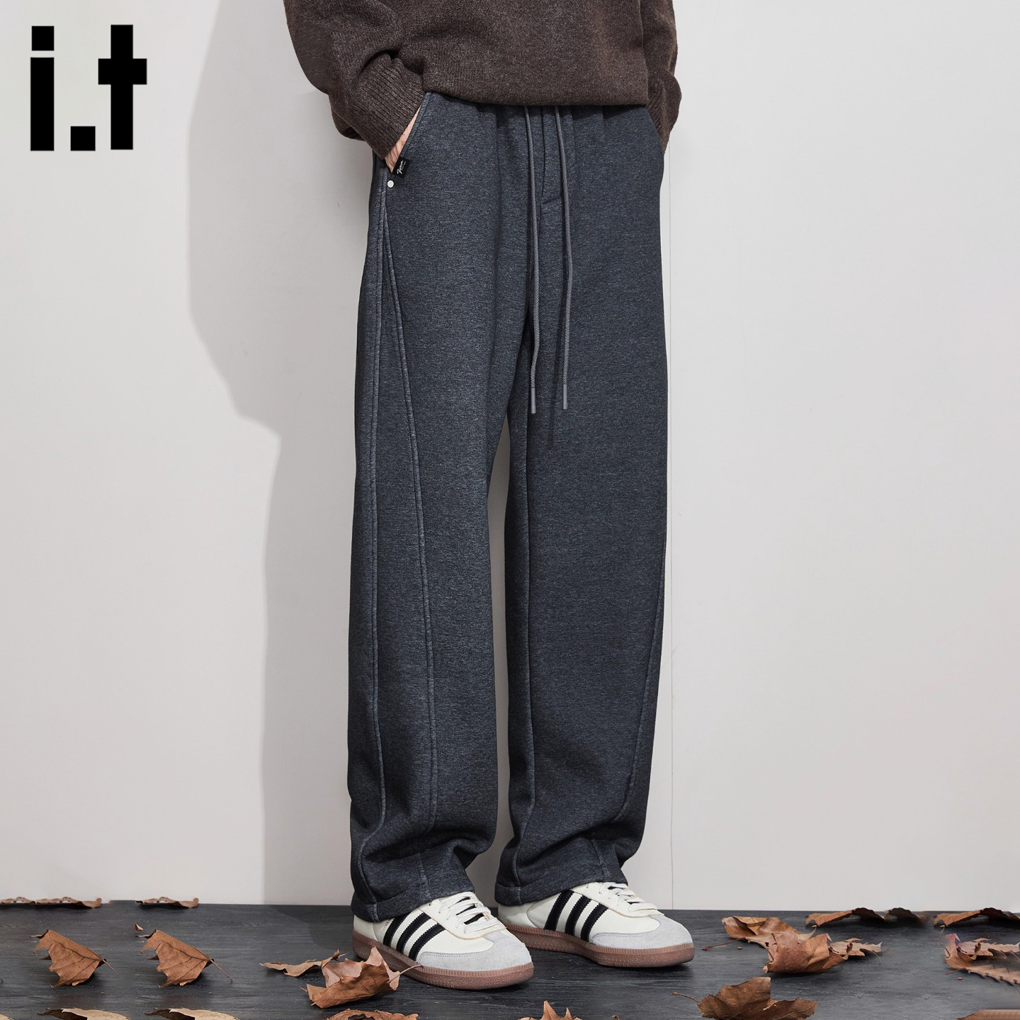 美式拼接休闲直筒长裤设计感