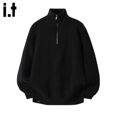 it :5cm/FIVECM黑色半拉链高领针织毛衣男士2025新款春季慵懒上衣