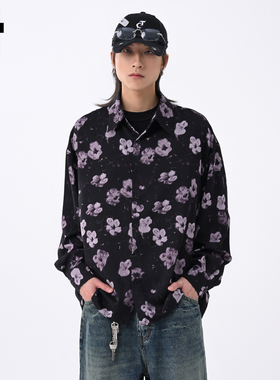 it :5cm/FIVECM紫色印花长袖衬衫男士2025秋季新款高级感晕染上衣