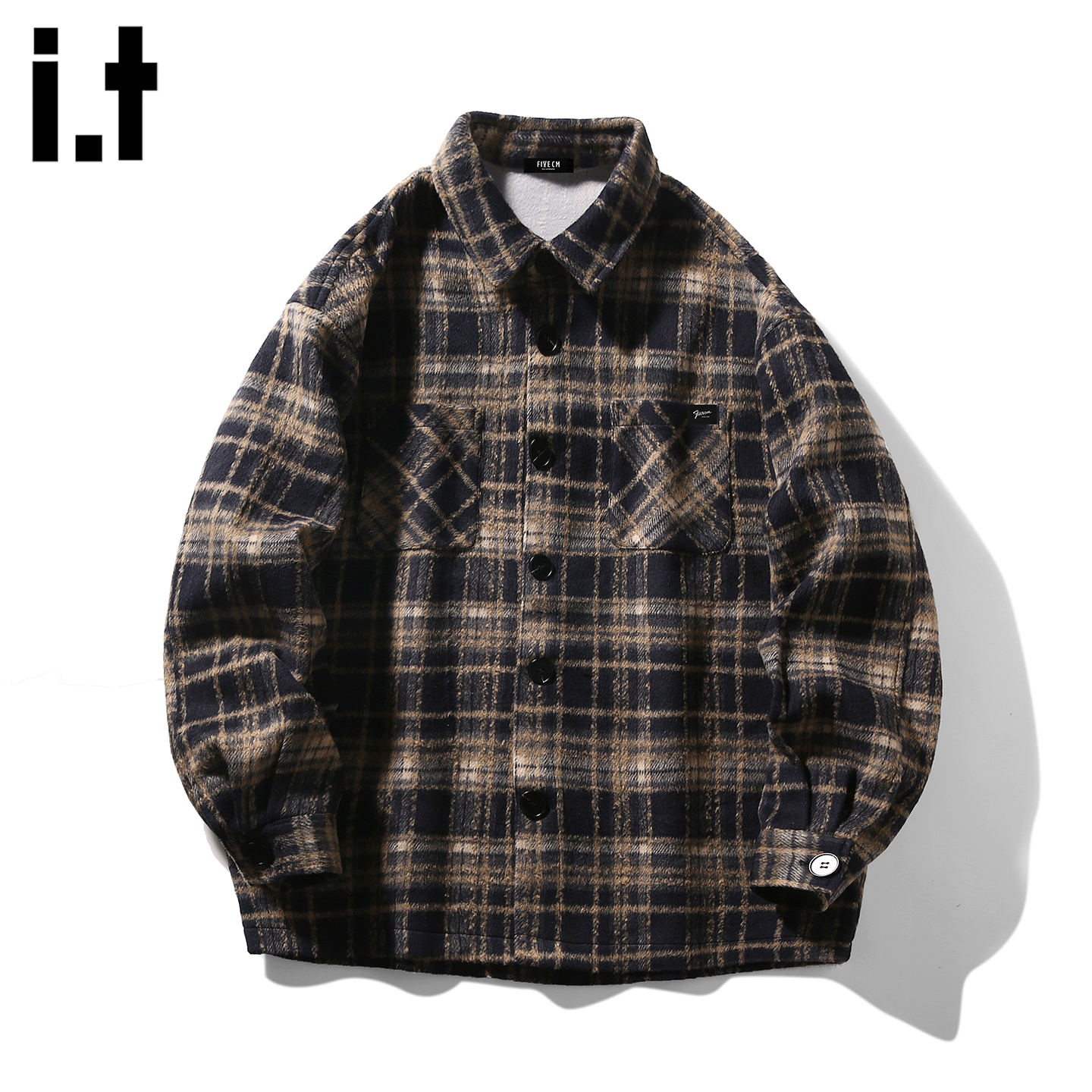 潮流毛呢格子衬衫外套通勤