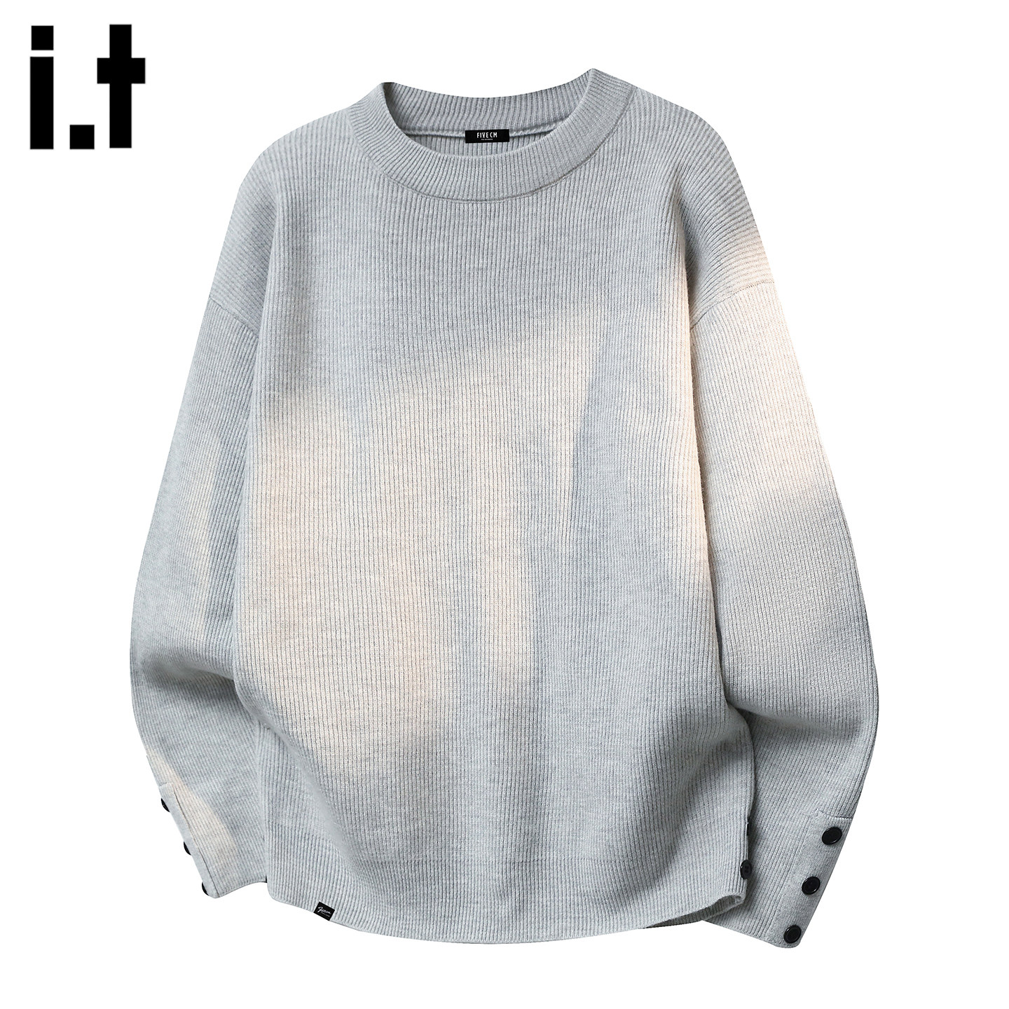 it5cm韩版痞帅纯色手袖纽扣毛衣