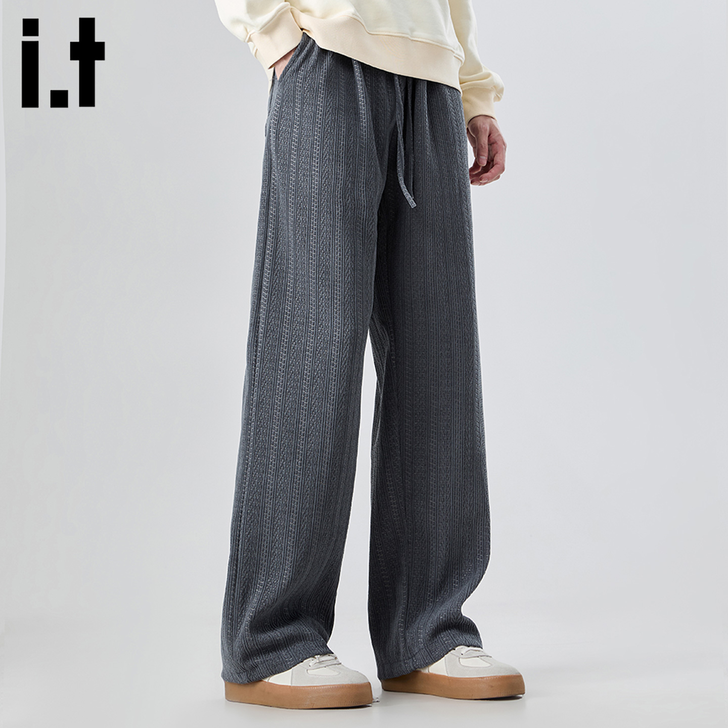 it :5cm/FIVECM麦穗纹设计感休闲裤男秋冬潮流百搭垂感宽松直筒裤