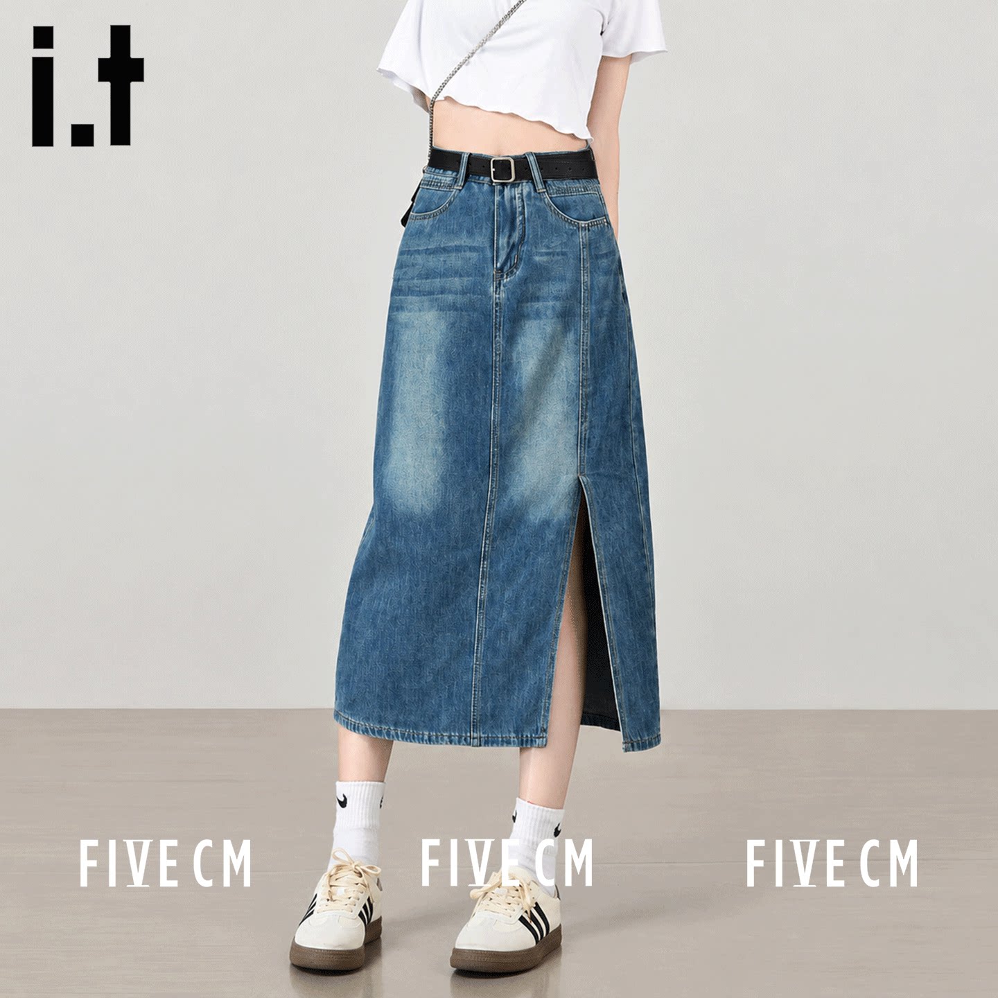 itFIVECM直筒水洗牛仔裙中裙女