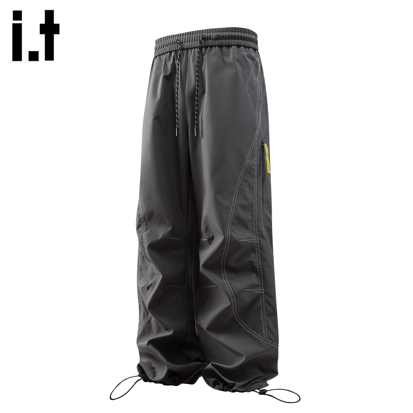 it :5cm/FIVECM灰色辑明线冲锋裤男女款春夏季户外登山宽松直筒裤