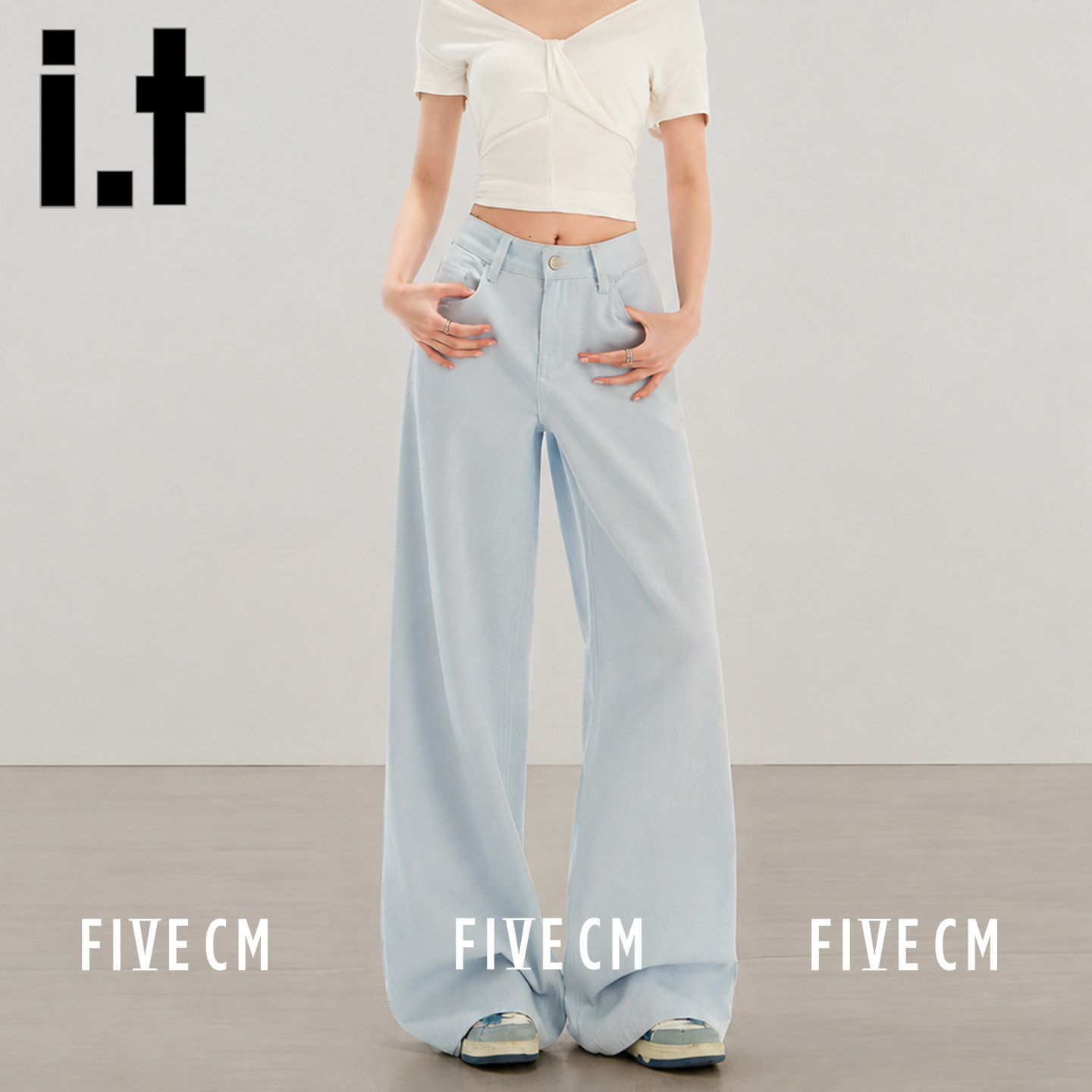 itFIVECM水洗阔腿牛仔裤女
