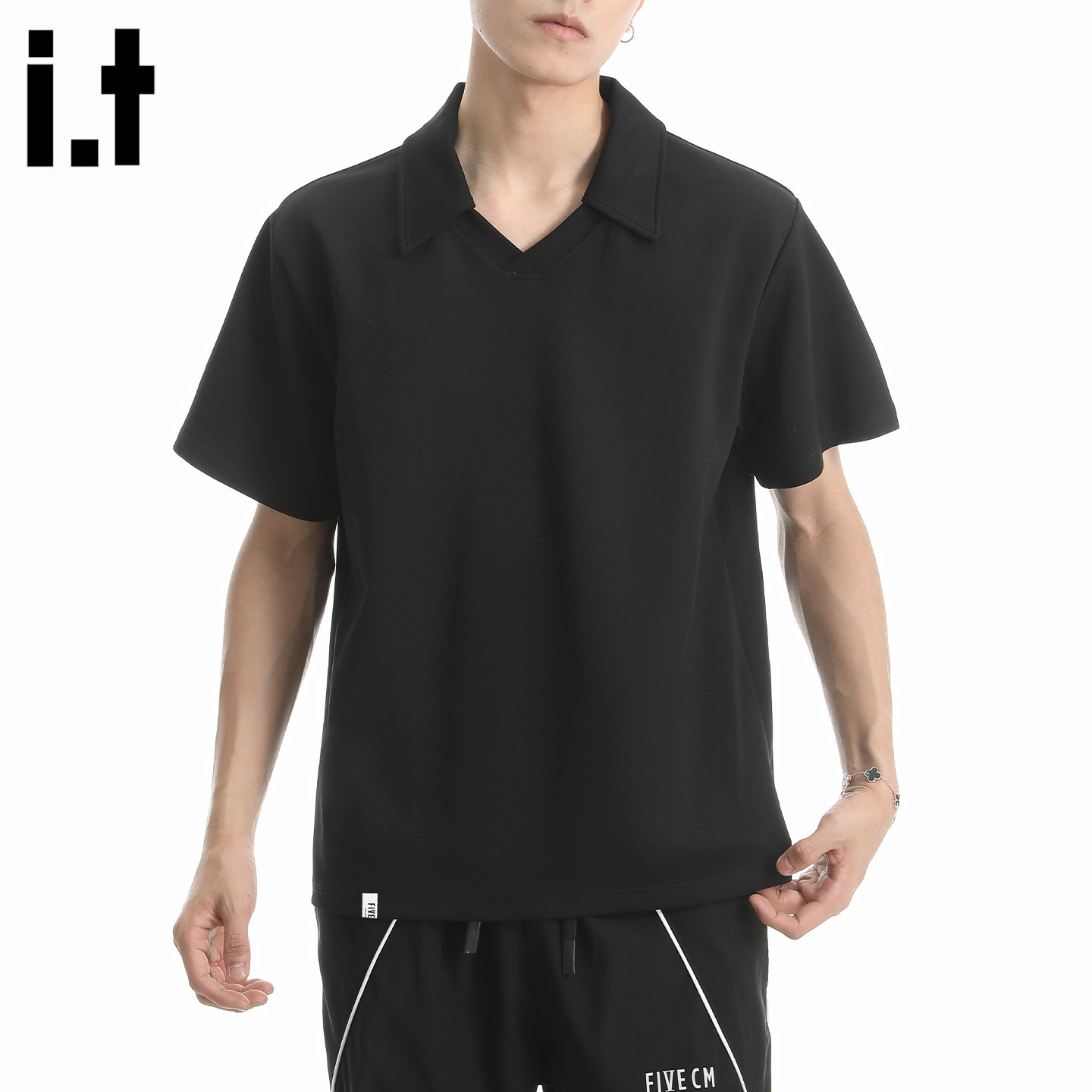 it :5cm/FIVECM黑色polo领短袖t恤男款2026新款夏季正肩宽松上衣