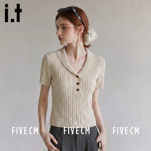 itFIVECM翻领麻花针织短袖女