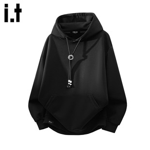 it :5cm/FIVECM黑色连帽卫衣男士2025秋冬季宽松休闲百搭帽衫外套