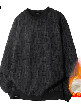 it :5cm/FIVECM黑色加绒格子套头卫衣2025秋冬季宽松休闲男士上衣