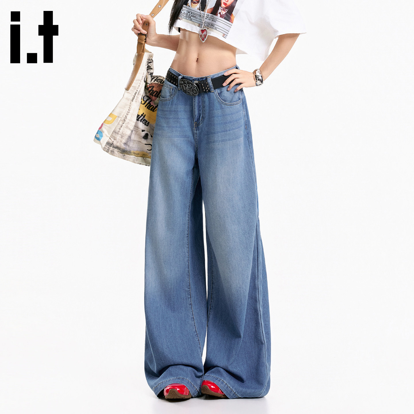 it:5cm/FIVECM美式莱赛尔天丝牛仔裤女夏薄款显瘦直筒阔腿长裤子Y