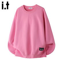 it :5cm/FIVECM粉色圆领套头长袖卫衣男女2025秋冬宽松高级感上衣