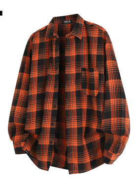 it :5cm/FIVECM红色格子长袖衬衫男士春秋翻领休闲通勤衬衣薄外套