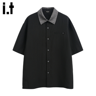 it :5cm/FIVECM格子翻领polo衫短袖t恤男美式高级感宽松运动上衣