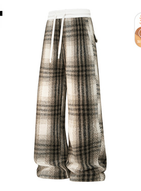 it :5cm/FIVECM北极绒毛呢格子休闲裤子男2025秋冬季加绒棉裤卫裤