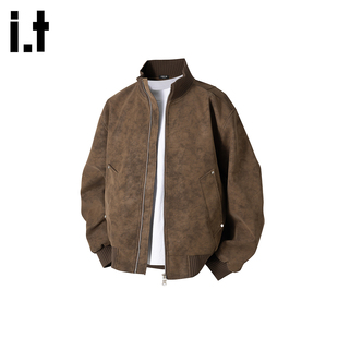 it :5cm/FIVECM美式复古皮衣外套男春季宽松潮牌立领复古百搭夹克
