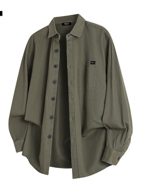 it :5cm/FIVECM绿色衬衫男士2025春秋季新款潮牌翻领宽松休闲衬衣