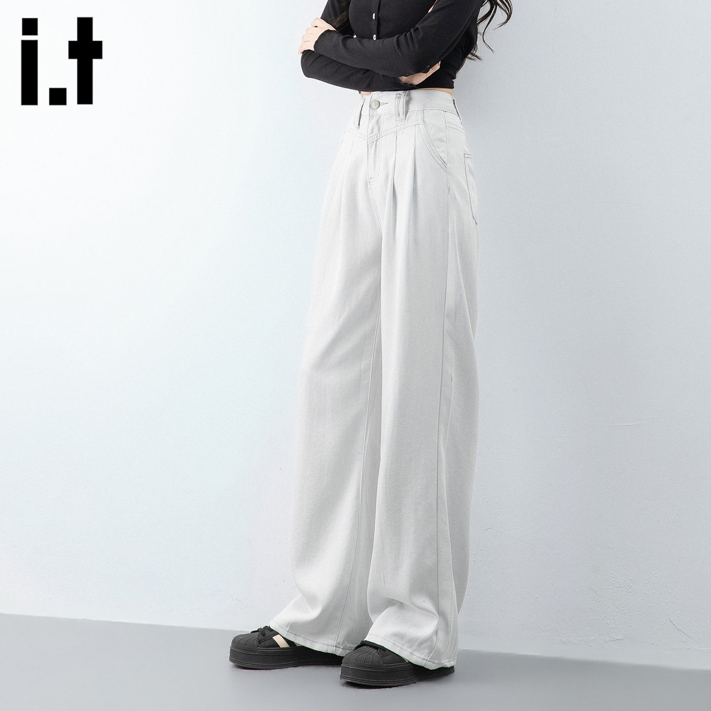 it :5cm/FIVECM白色阔腿牛仔裤女2026新款高腰宽松高级垂感直筒裤