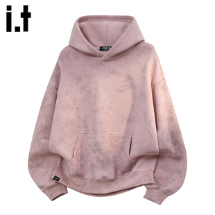 it :5cm/FIVECM粉色晕染口袋连帽卫衣男女2026春季情侣款休闲上衣