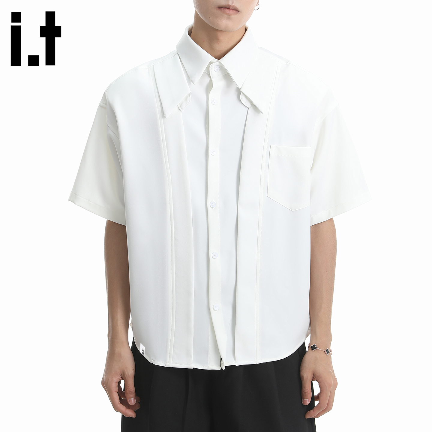 it :5cm/FIVECM美式设计感短袖衬衫男款2025新款夏季宽松男式上衣