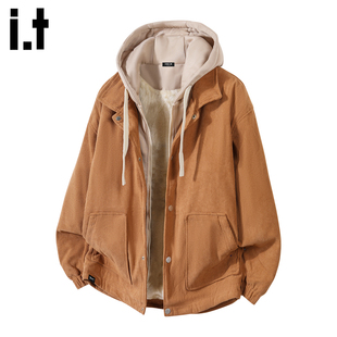 it :5cm/FIVECM美式假两件连帽外套男士2025秋冬季复古灯芯绒夹克