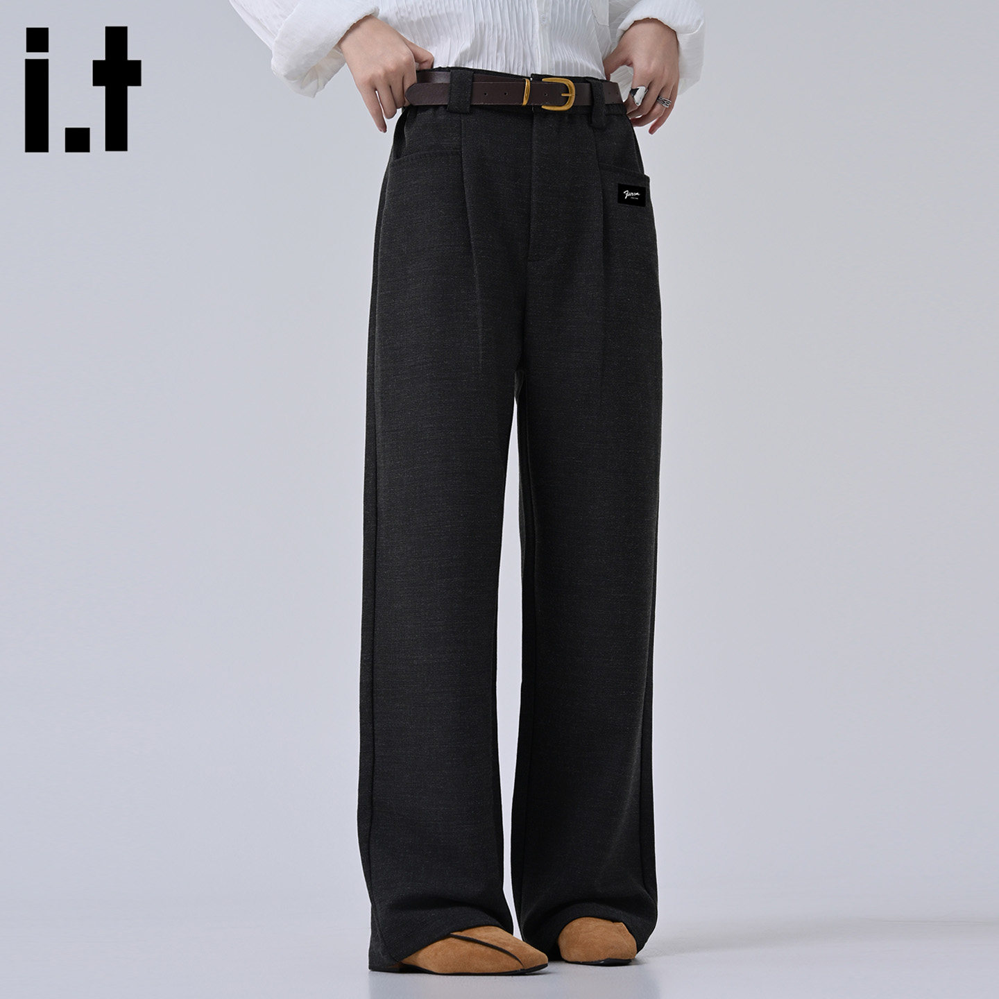 it :5cm/FIVECM黑色高级感松紧腰休闲西装裤男士2026春夏直筒长裤