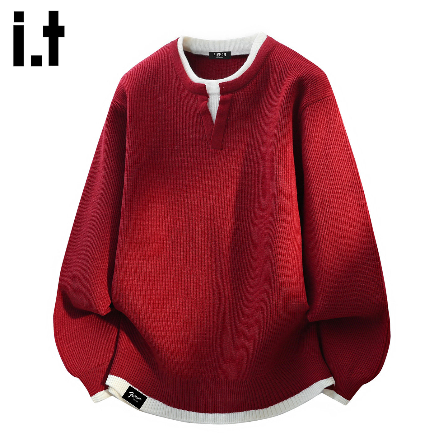 it :5cm/FIVECM高级感假两件亨利领毛衣男春季美式潮牌针织衫上衣