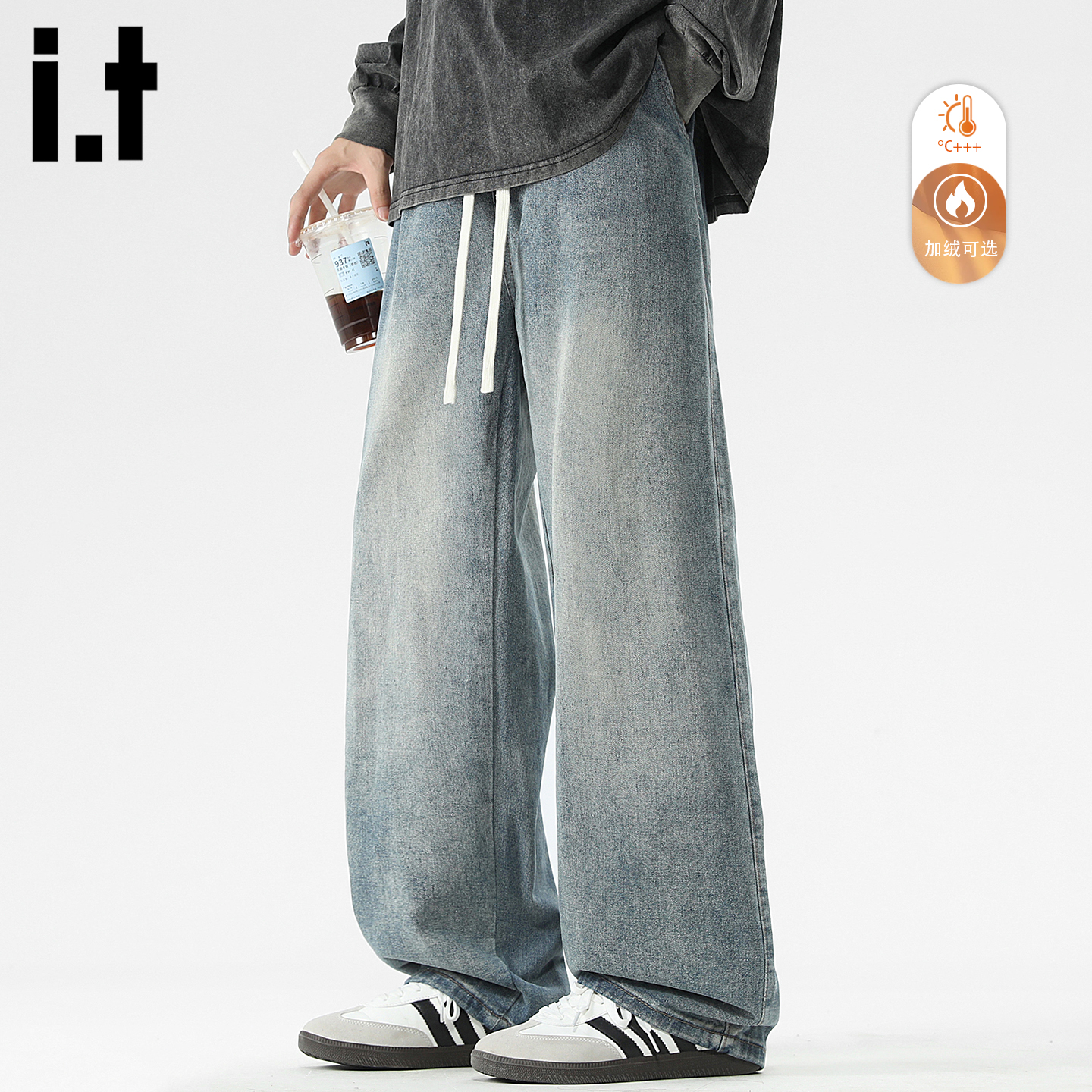 蓝色加厚加绒牛仔裤男士2025秋冬