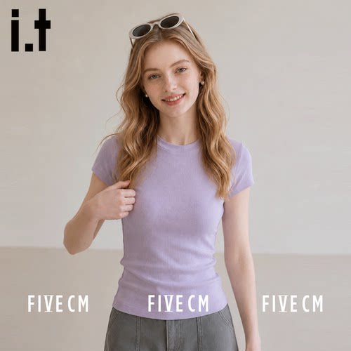 it FIVECM2026夏季设计感正肩收腰短袖T恤女修身显瘦百搭休闲上衣