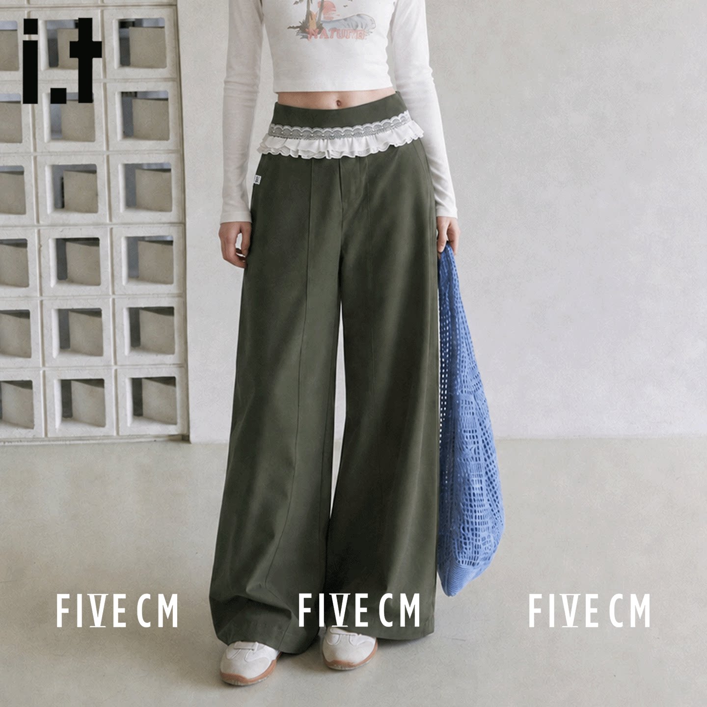 itFIVECM蕾丝花边拼接阔腿裤