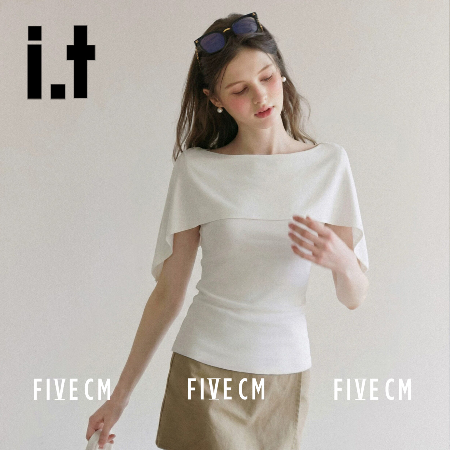 itFIVECM一字领设计感上衣女