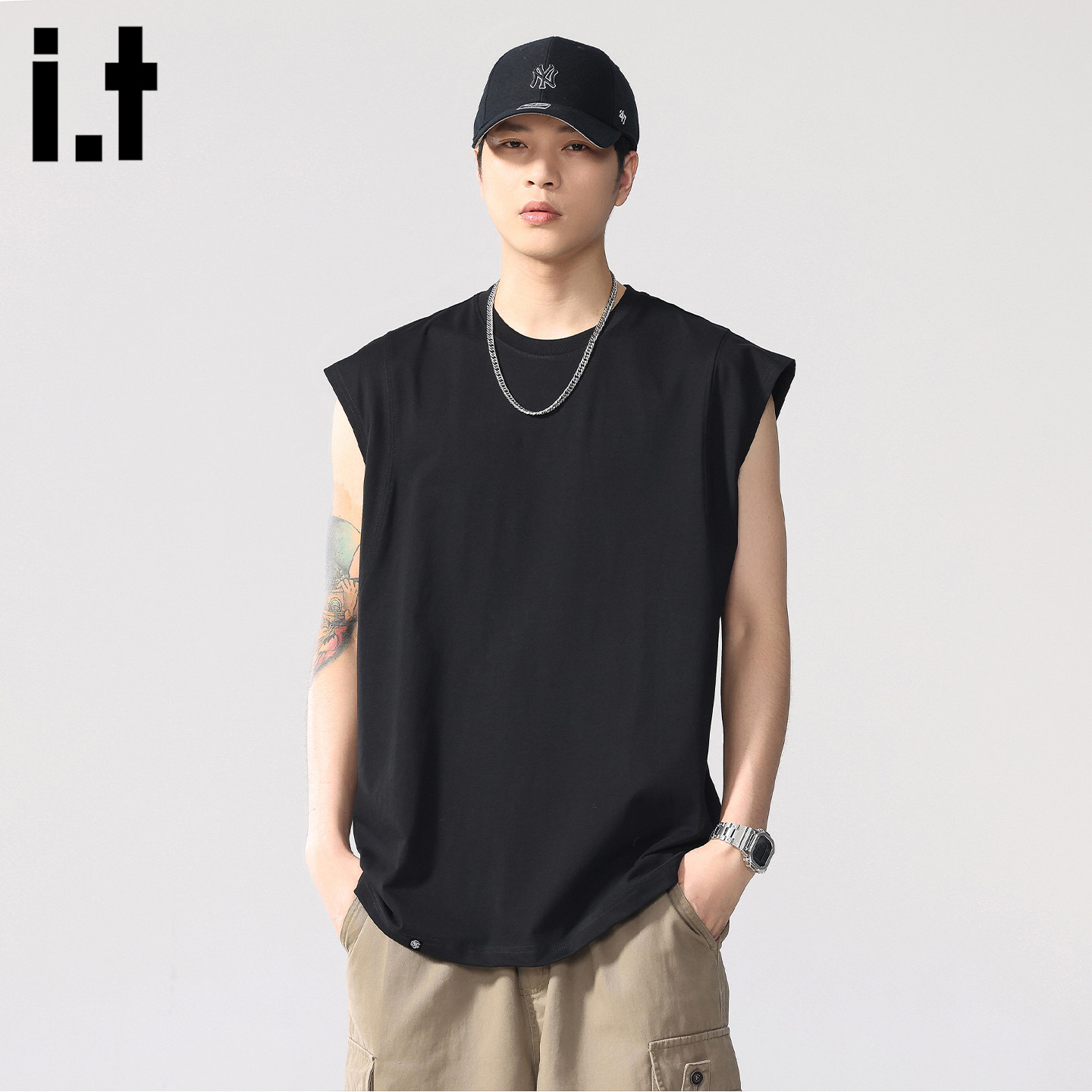 it :5cm/FIVECM夏季背心运动上衣宽松街头情侣打底衫男女无袖t恤