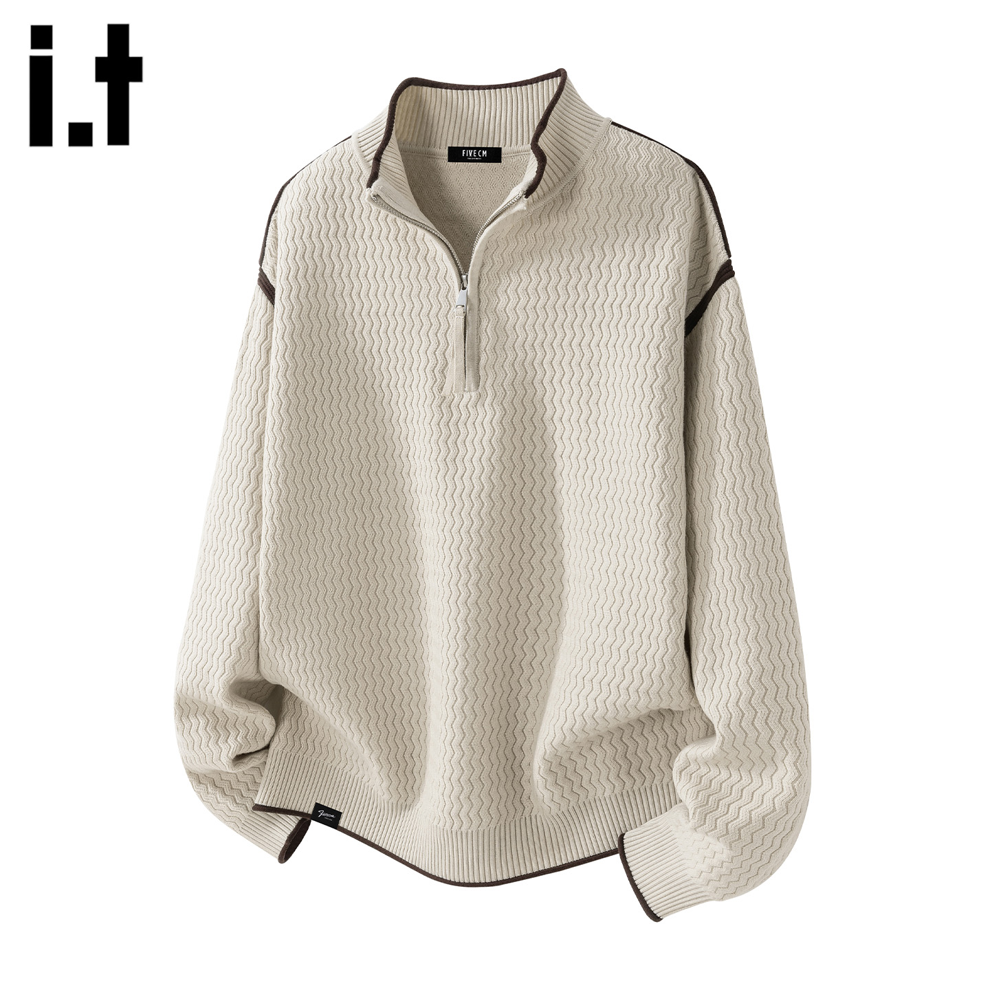 潮牌痞帅立领半拉链毛衣针织衫