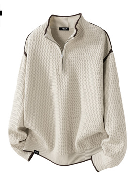 it :5cm/FIVECM潮牌痞帅立领毛衣男2025秋冬时尚半拉链套头针织衫